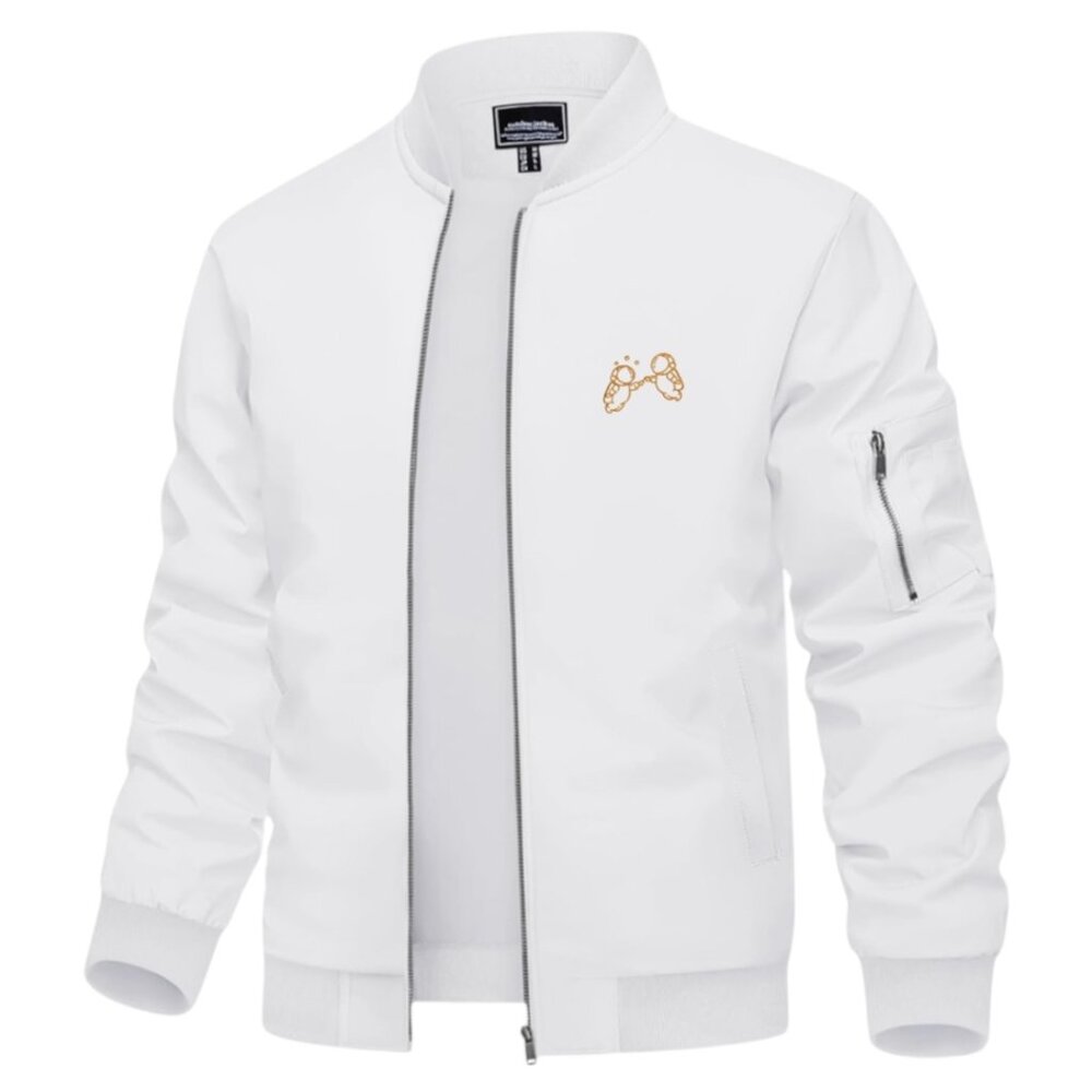 Men's Ivan Cornejo Astronaut Logo Embroidered Lightweight Bomber Jacket -White
